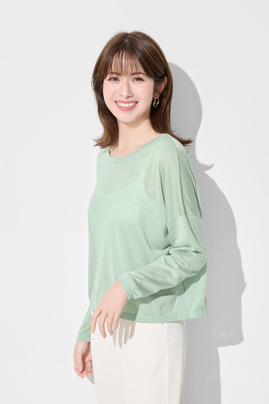 透膚寬鬆短版針織衫-女