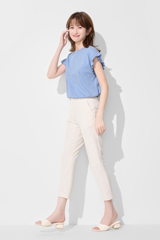 純棉粗紡荷葉袖上衣-女