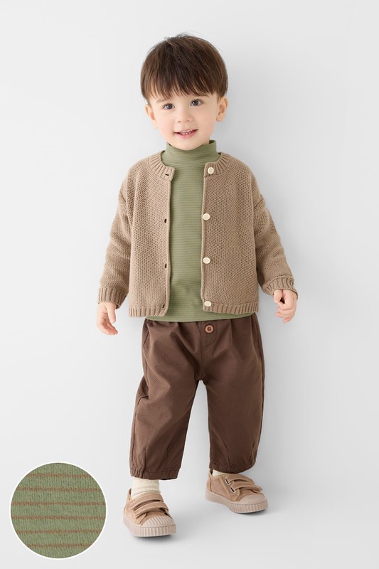 磨毛羅紋條紋立領T恤-Baby