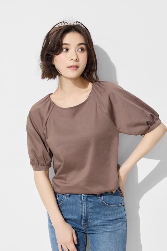 絲光棉泡泡袖上衣-女