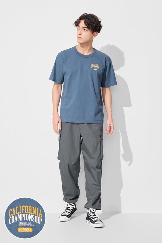 粗紡寬版文字印花T恤-02-男