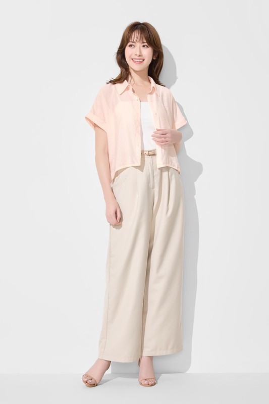 短版綁帶短袖襯衫-女