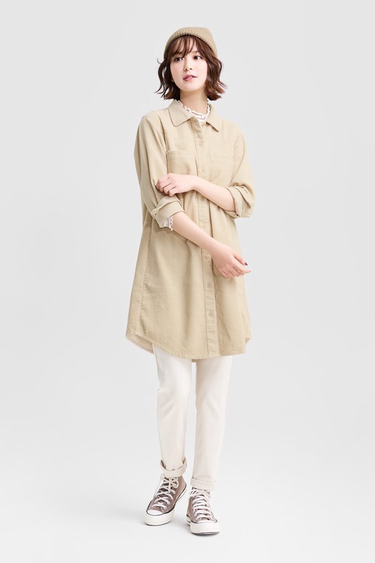 燈芯絨襯衫式洋裝-女