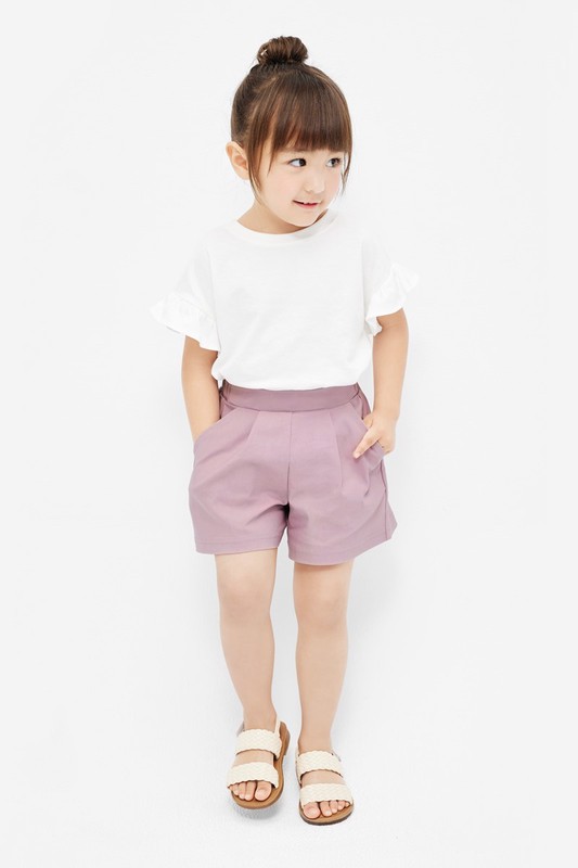 彈力打褶寬襬短褲-童