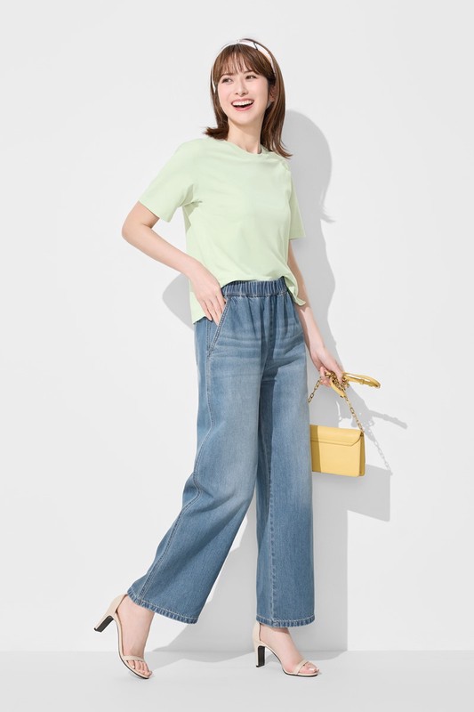 鬆緊牛仔寬褲-女