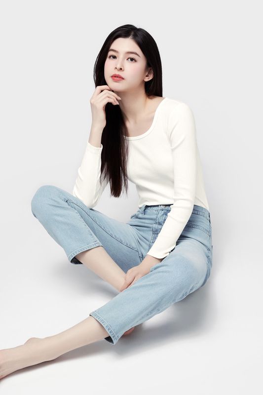 羅紋U領長袖T恤-女