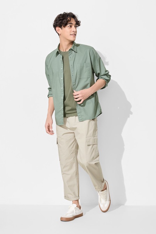 柔棉長袖襯衫-男