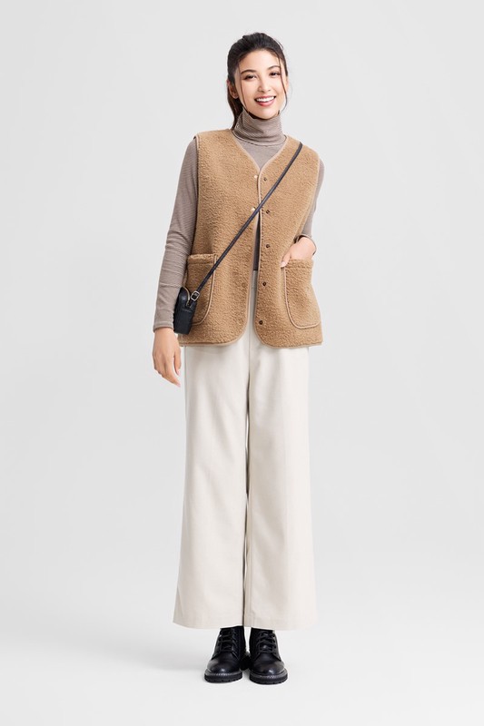 仿羊羔絨寬版背心-女