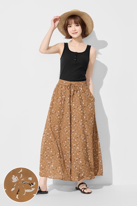 海島絲印花寬襬褲-女
