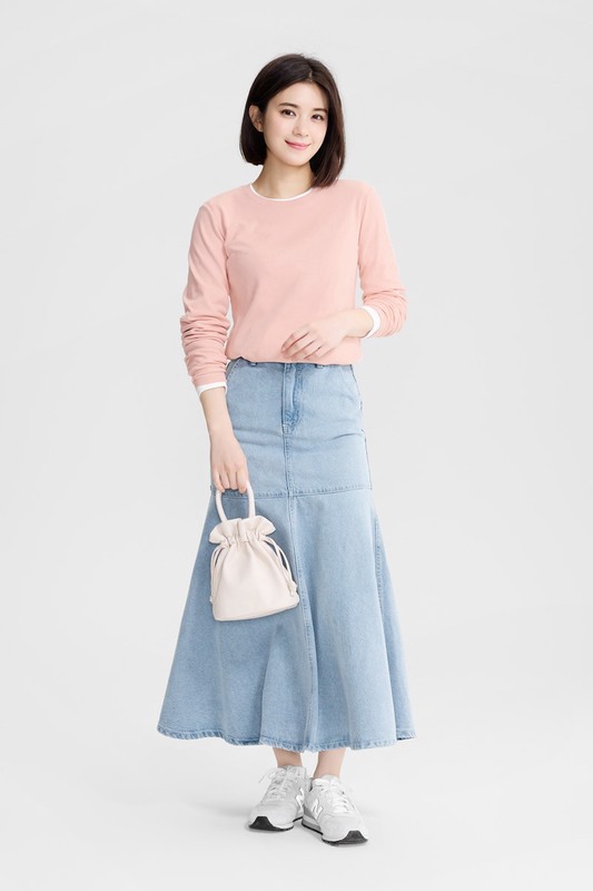 純棉厚實圓領長袖T恤-女