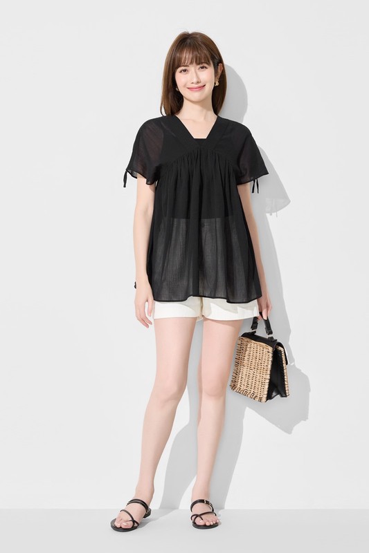 棉質抽繩造型上衣-女