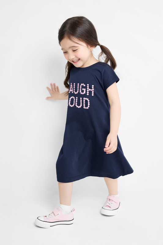 純棉文字印花洋裝-童
