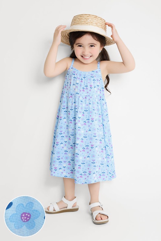 嫘縈印花細肩帶洋裝-童