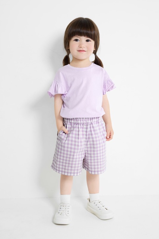 純棉輕便格紋短褲-童