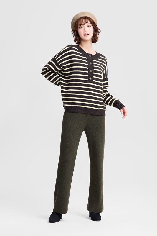 針織羅紋長褲-女