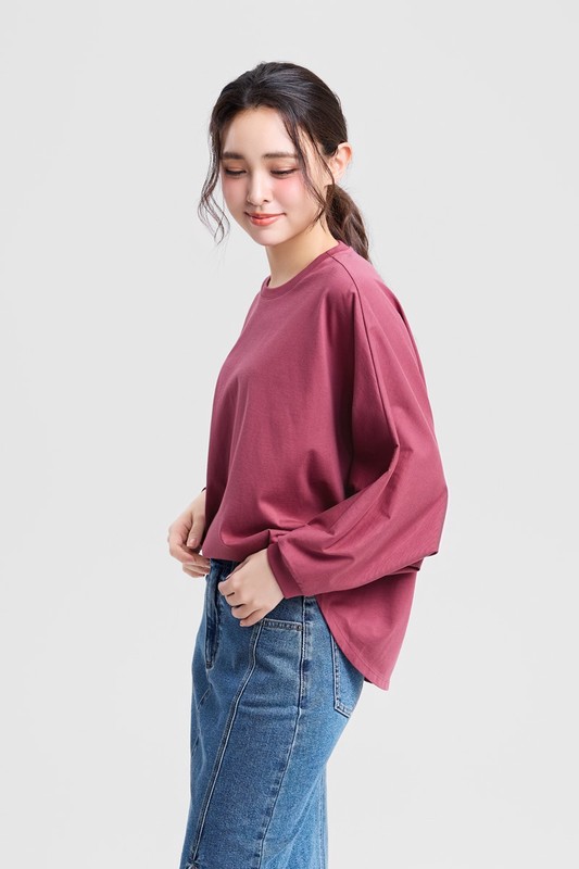 柔滑棉八分連袖寬版上衣-女