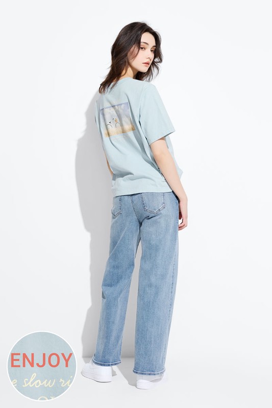 文字相片寬版印花T恤-女