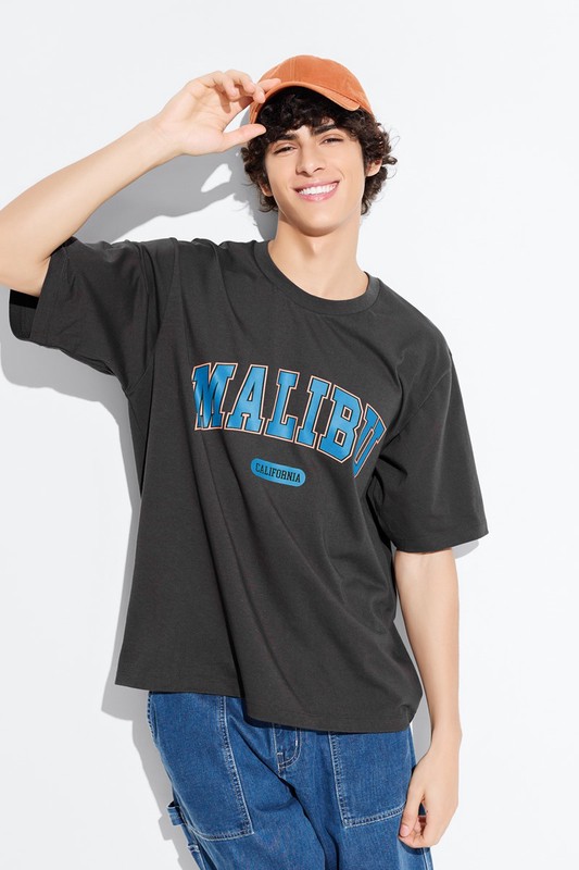 文字寬版印花T恤-01-男