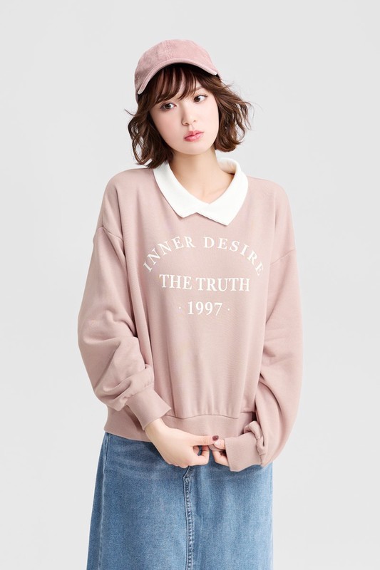 刷毛印花寬版上衣-女