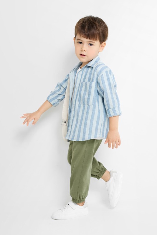 竹節棉束口褲-童