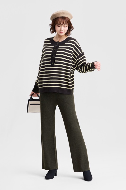 針織羅紋長褲-女