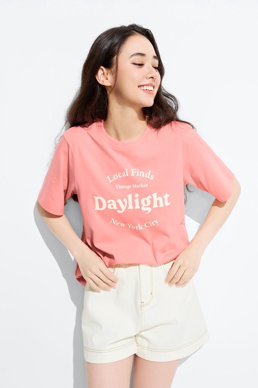 文字寬版印花T恤-09-女