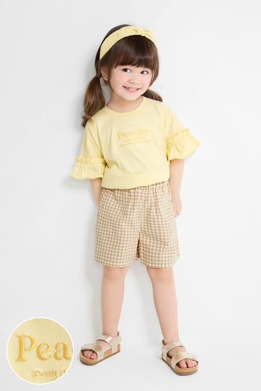 荷葉袖文字電繡上衣-童