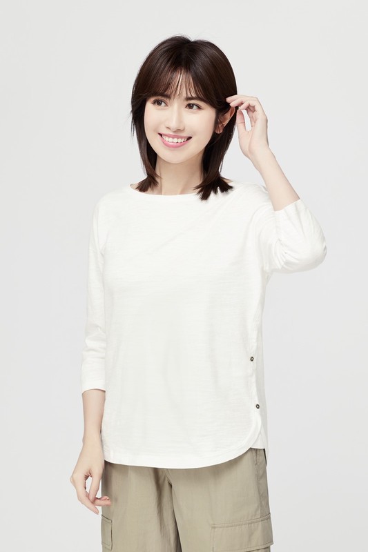 竹節棉船領七分袖上衣-女
