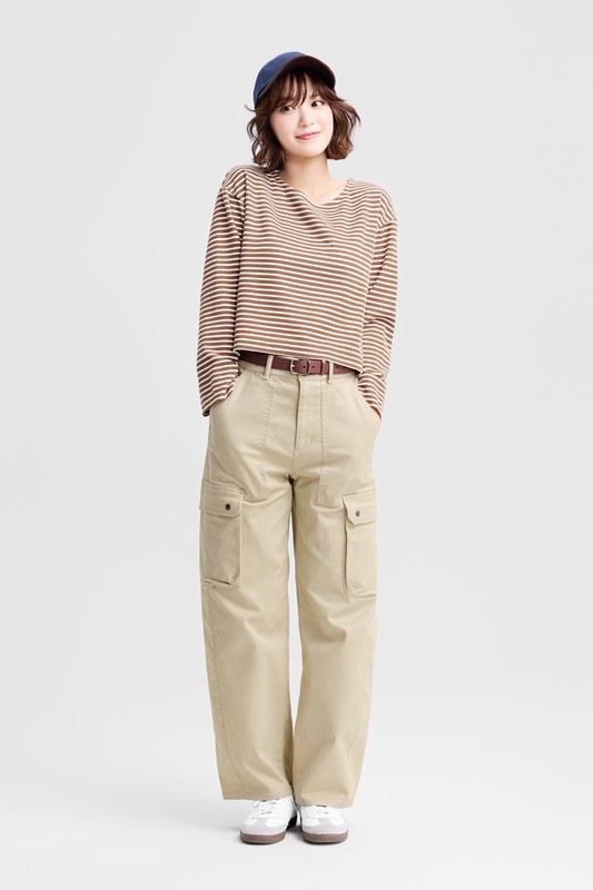 棉質彈性工裝錐形褲-女