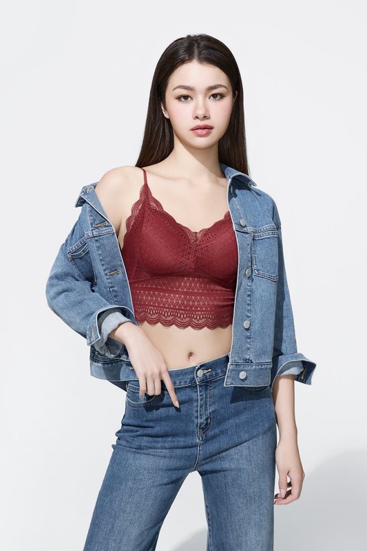 Bra蕾絲V領細肩帶背心-女
