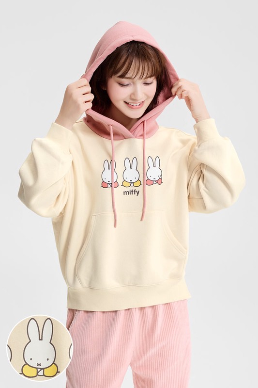 Miffy刷毛寬版印花連帽衫-08-女