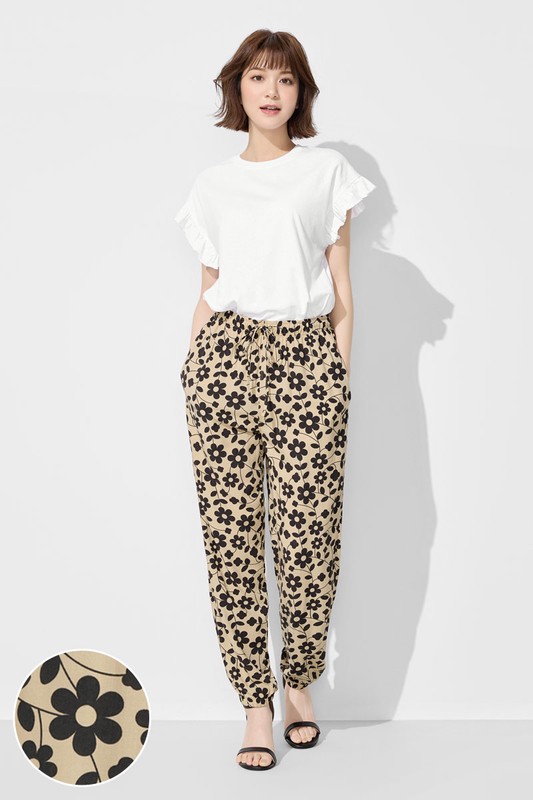 嫘縈花朵印花束口褲-女