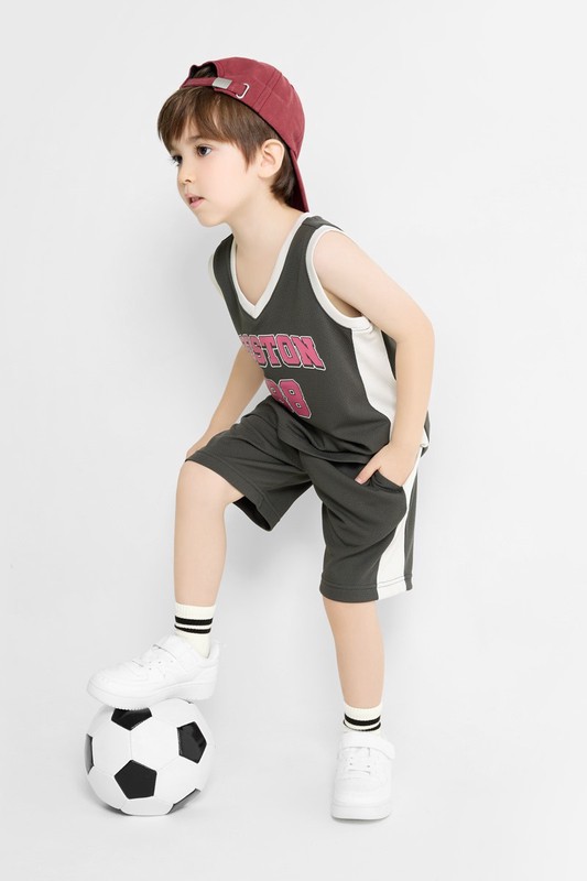 吸排網眼文字印花背心-童