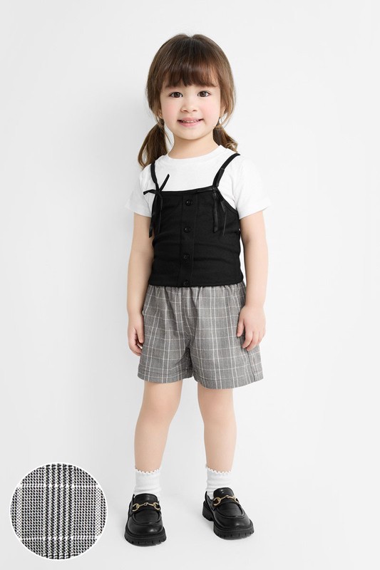 彈力格紋短褲-童