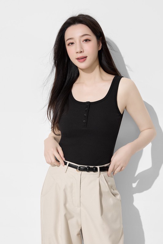 羅紋亨利領短版背心-女