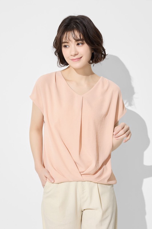 輕柔連袖寬版抓皺上衣-女