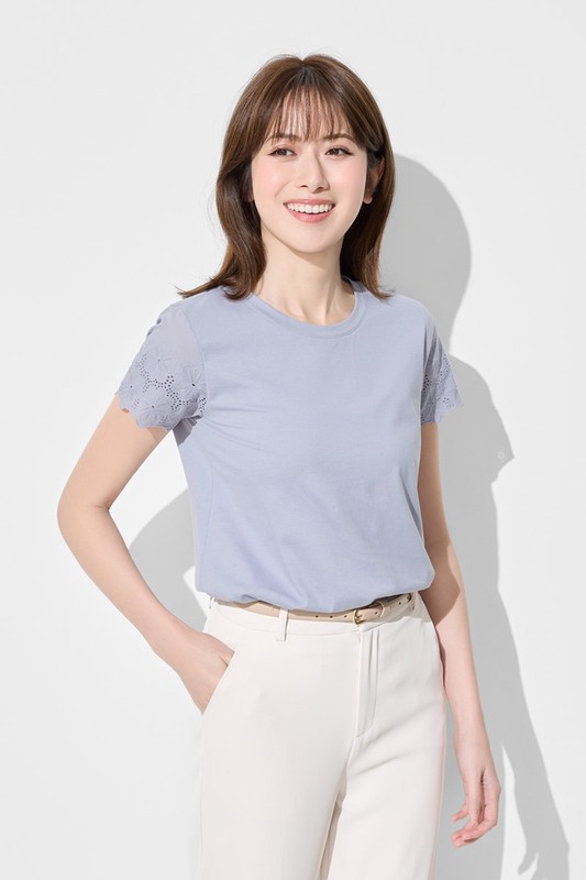 柔滑棉蕾絲袖上衣-女