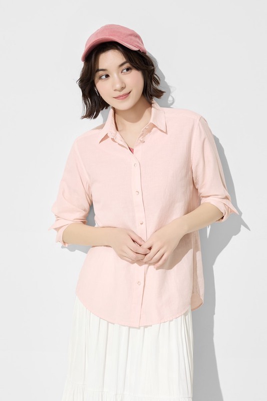 棉麻長袖襯衫-女