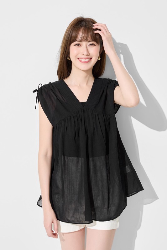 棉質抽繩造型上衣-女