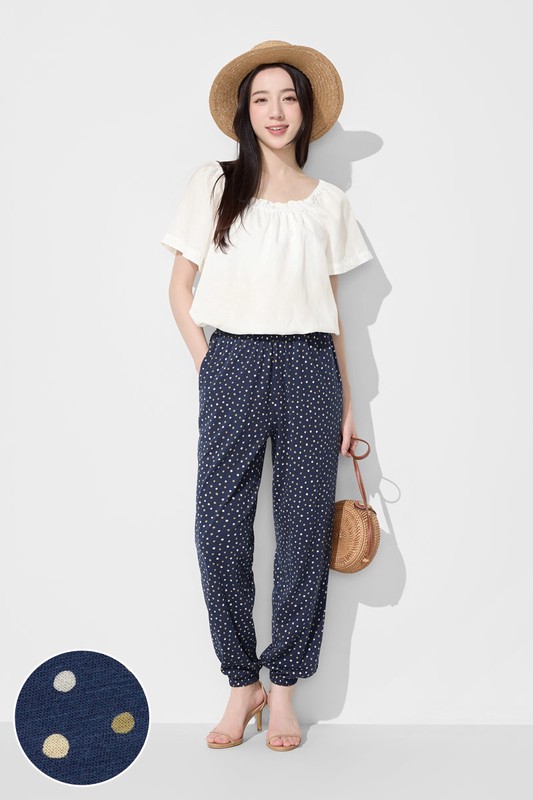 竹節棉印花束口褲-女