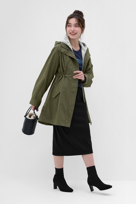 水洗寬鬆長版連帽外套-女