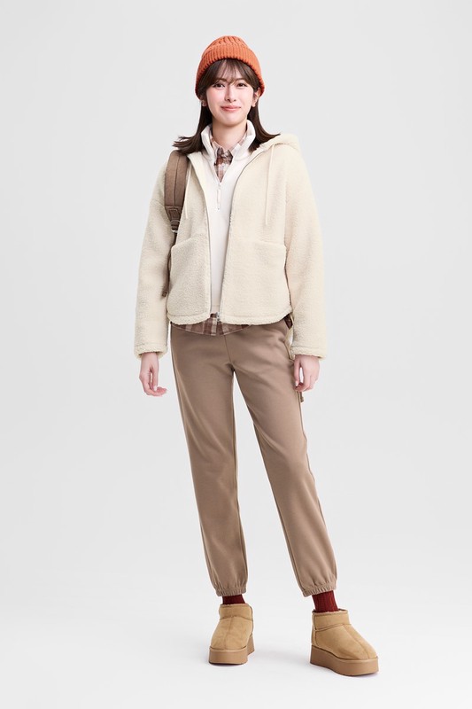 仿羊羔絨連帽外套-女