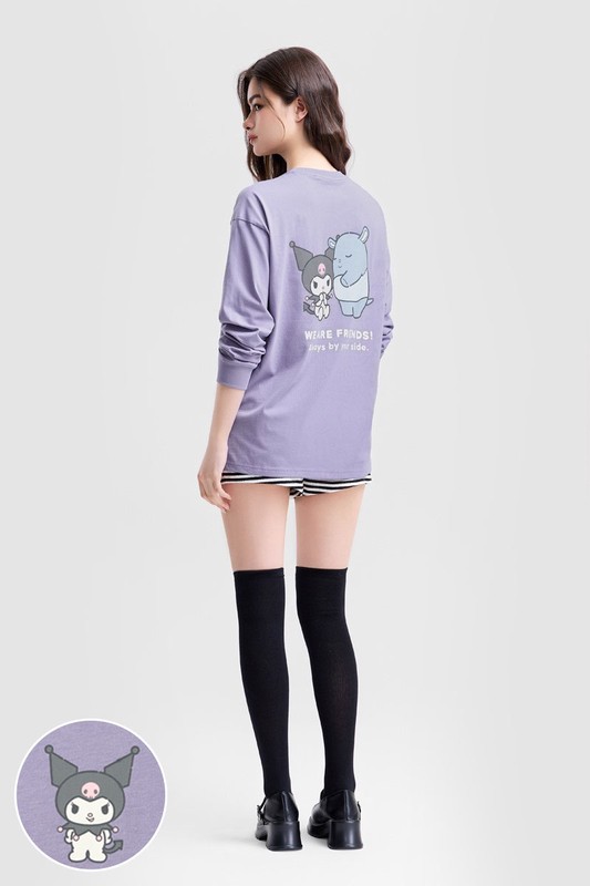 三麗鷗寬長版長袖印花T恤-04-女