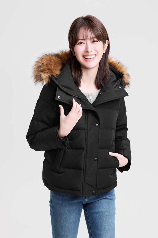 極暖羽絨帽毛連帽外套-女