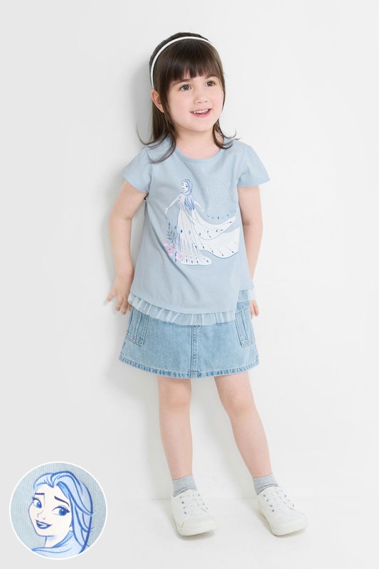 迪士尼系列網紗拼接印花T恤-46-童