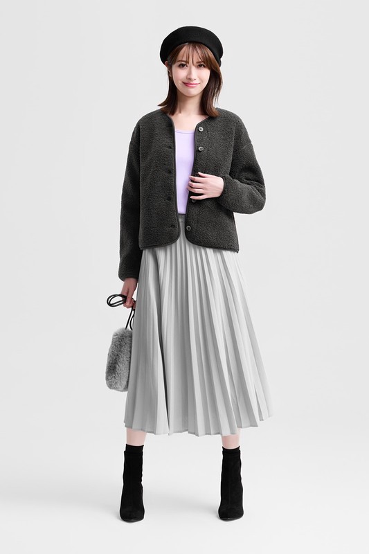 仿羊羔絨開襟外套-女