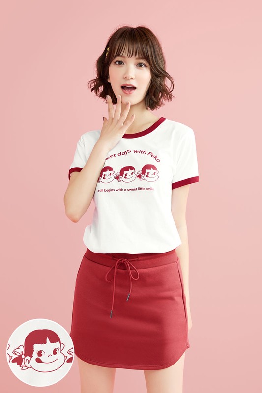 PEKO & POKO羅紋配色印花T恤-02-女