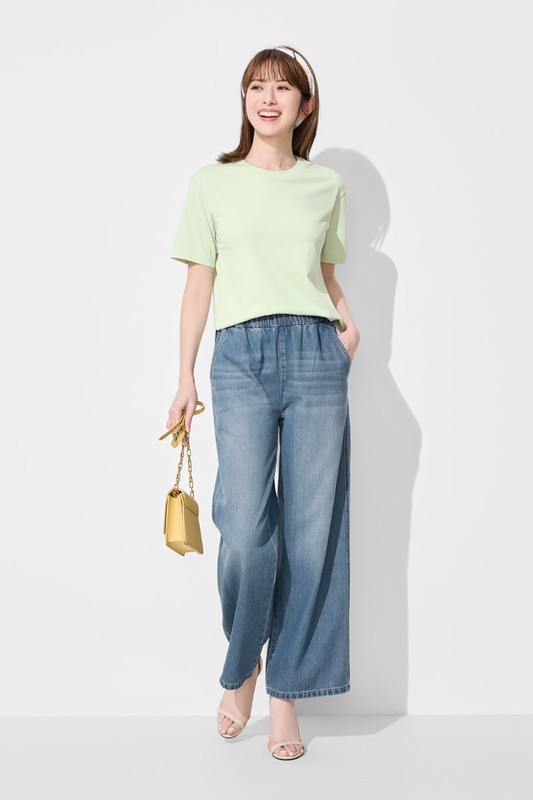 鬆緊牛仔寬褲-女