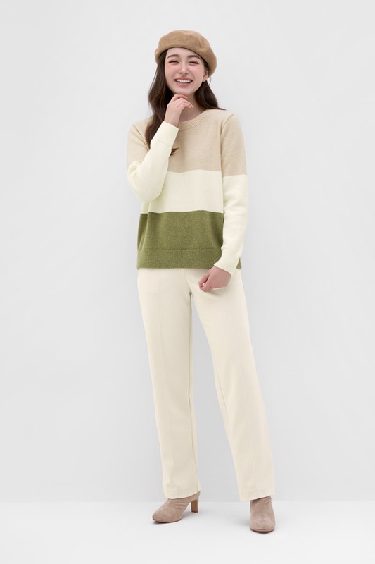 彈性針織直筒寬褲-女