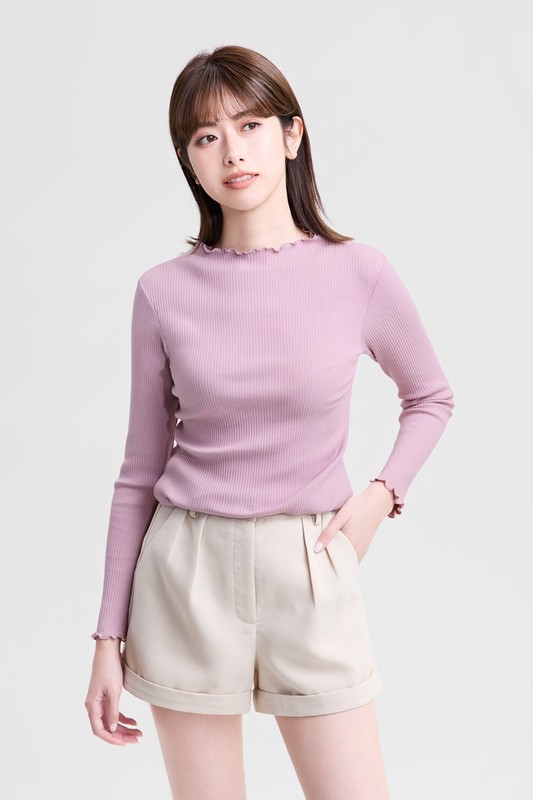 羅紋木耳邊小立領T恤-女